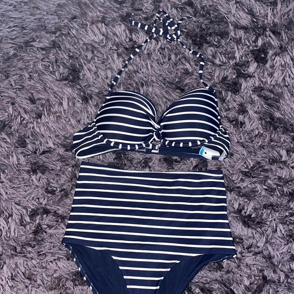 Aerie Navy Push-up Swimsuit high waisted bottoms size s/p. 36B - Picture 1 of 9